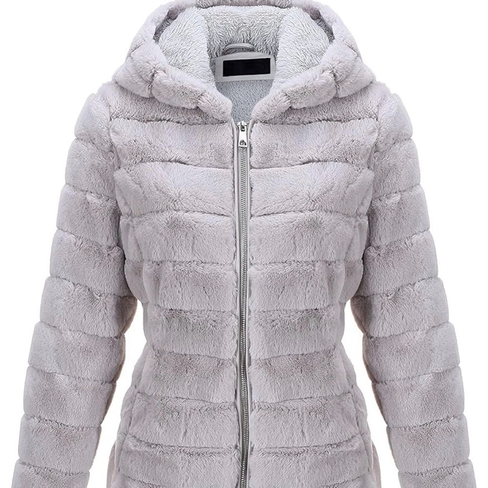 Bellivera Women’s Grey Faux Fur Hooded Jacket - Picture 3 of 4